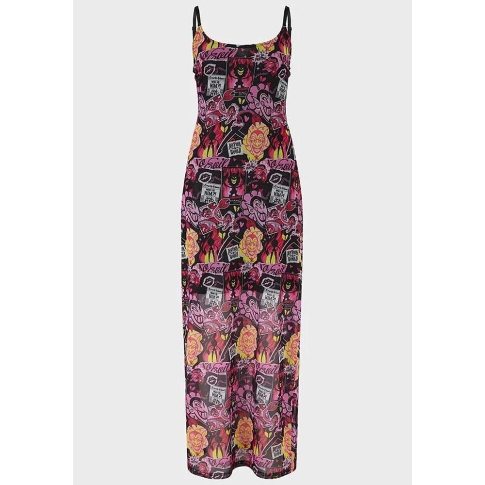 Killstar Take Over Maxi Dress Pink Black Graphic Print Goth Alt Size Large